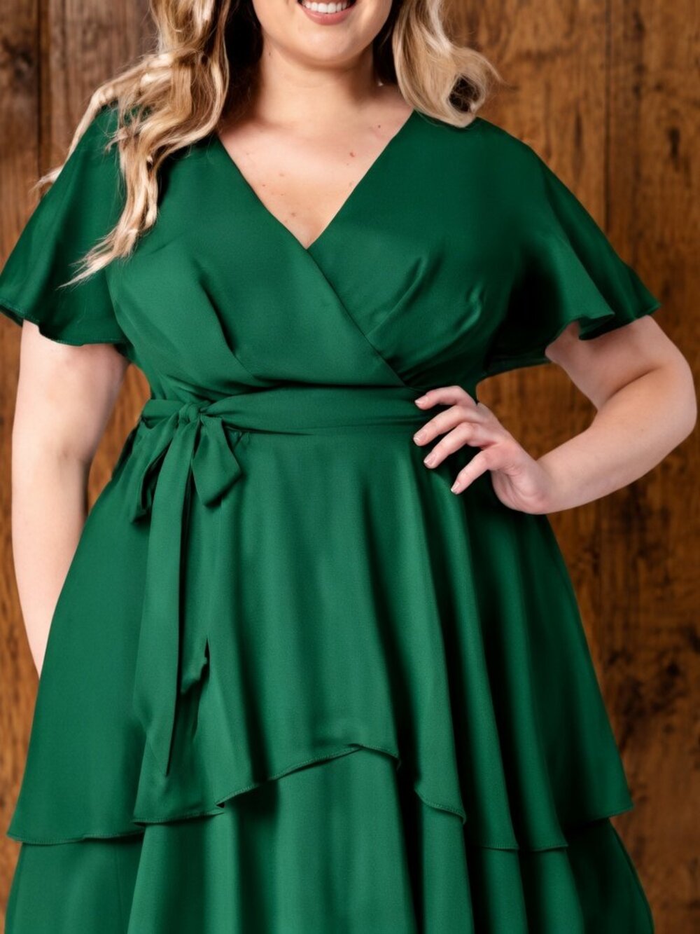 Azazie Ruffled tiered and belted dress